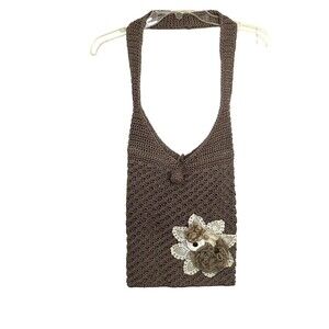 Handmade in Indonesia over the shoulder Light brown tote bag crochet style BOHO